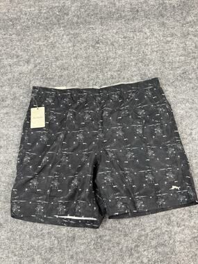 Joe Marlin Swim Shorts Men XL Trunks Bathing Suit Black Palm Trees Hawaiian N118